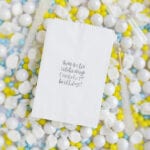 Make adorable custom DIY goodie bags for kids' birthday party favors. They're eco-friendly paper vellum bags, and they're cheap since you're making something simple and super elaborate. These are perfect first birthday party ideas for a candy buffet!